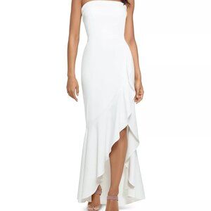 XSCAPE Womens Ivory Ruffled Strapless Above The Knee Evening Hi-Lo Dress 14